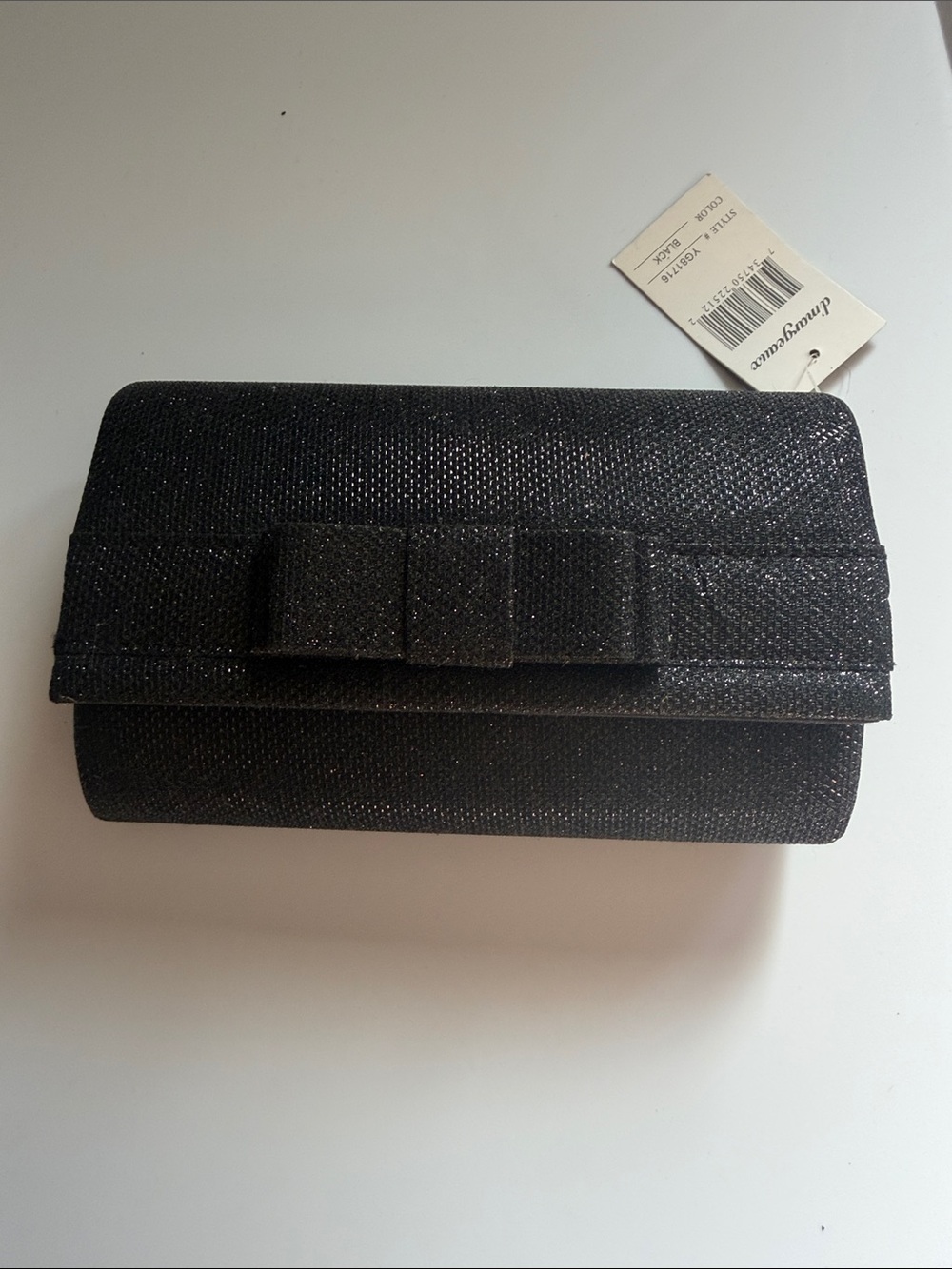 Black Glitter Bow Clutch Crossbody Bag